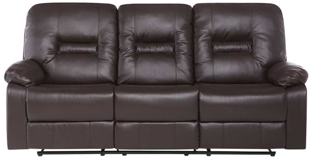 Beliani Trivietė sofa su rankiniu poilsio mechanizmu BERGEN, ekologiška oda, ruda