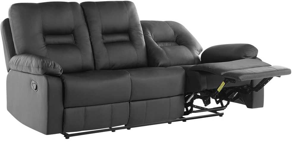 Beliani Trivietė sofa su mechanine atsipalaidavimo funkcija BERGEN odos pakaitalas juoda