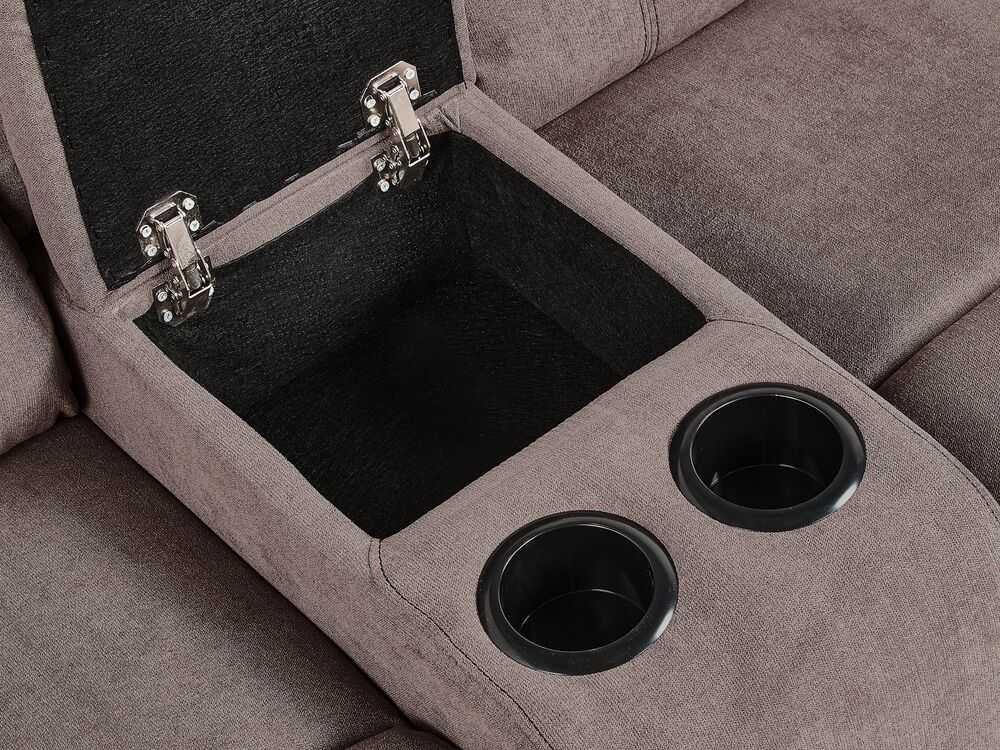 Beliani Kampinė sofa su rankine relaksacijos funkcija 5 asmenims ROKKE smėlio pilkumo spalvos, kairinė