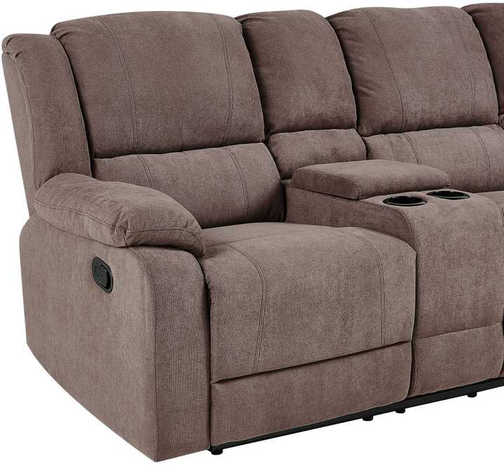 Beliani Kampinė sofa su rankine relaksacijos funkcija 5 asmenims ROKKE smėlio pilkumo spalvos, kairinė