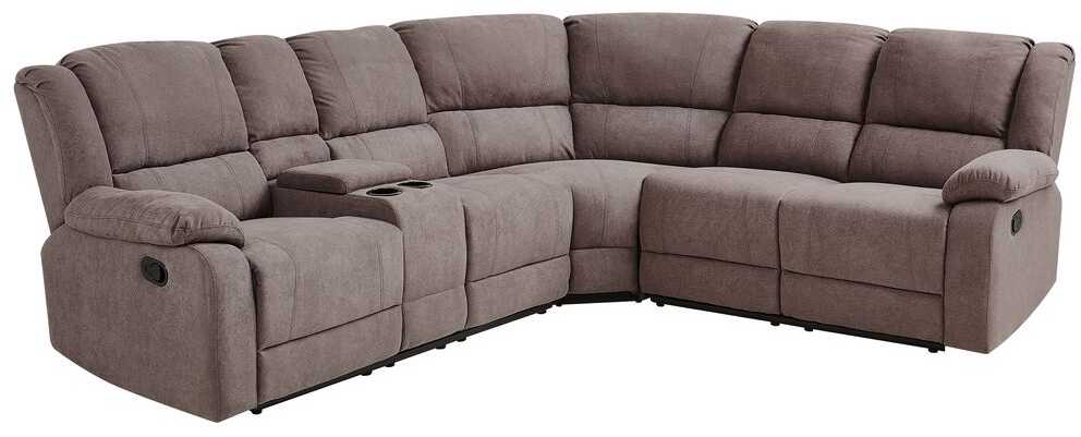 Beliani Kampinė sofa su rankine relaksacijos funkcija 5 asmenims ROKKE smėlio pilkumo spalvos, kairinė