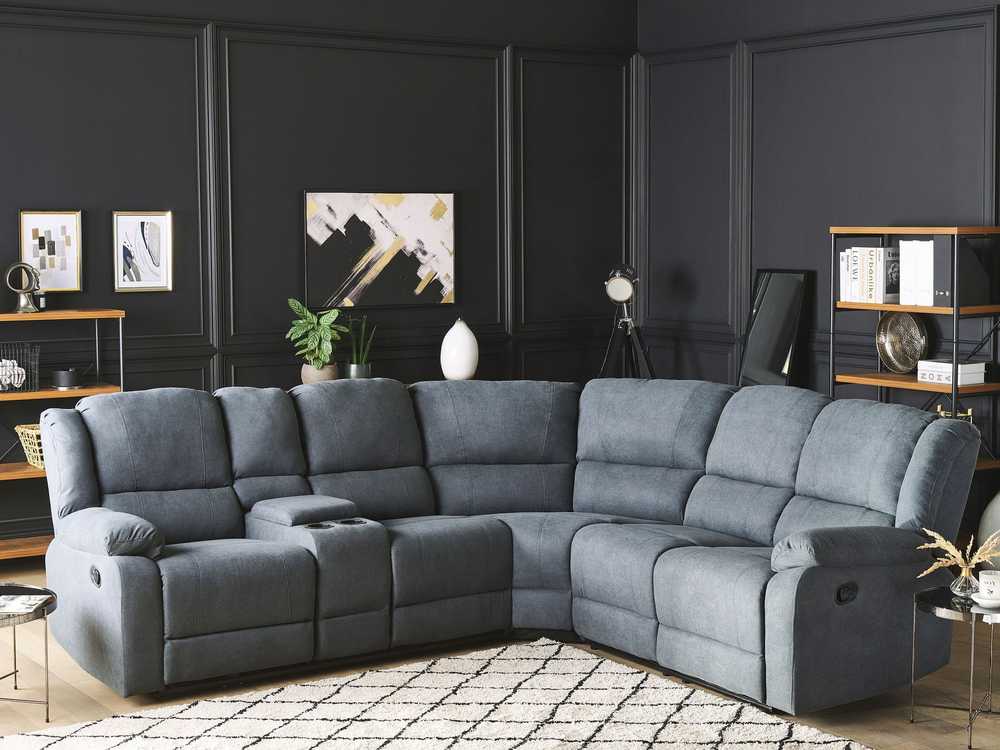 Beliani Kampinė sofa su rankine relaksacijos funkcija 5 asmenims ROKKE pilka, kairinė