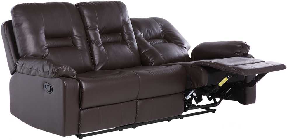 Beliani Trivietė sofa su rankiniu poilsio mechanizmu BERGEN, ekologiška oda, ruda