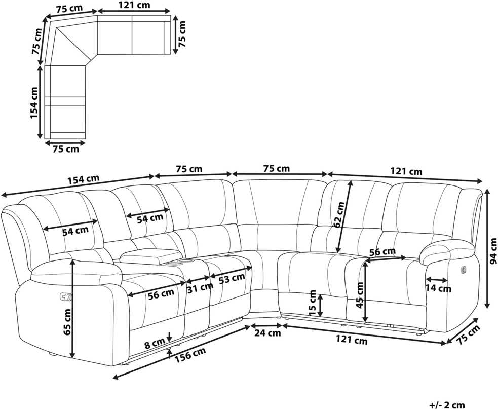 Beliani Kampinė sofa su rankine relaksacijos funkcija 5 asmenims ROKKE pilka, kairinė