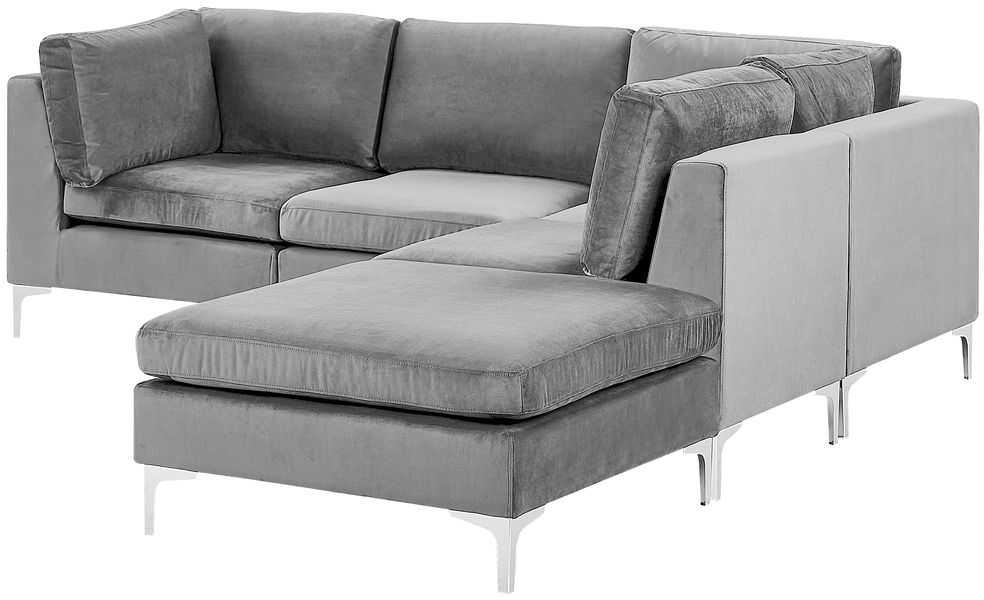Beliani 4 vietų modulinė sofa EVJA, kairinė, pilkas veliūras su otomane