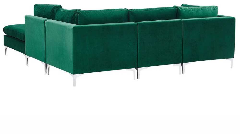 Beliani 4 vietų modulinė kampinė sofa EVJA kairinė, žalias veliūras su otomanu