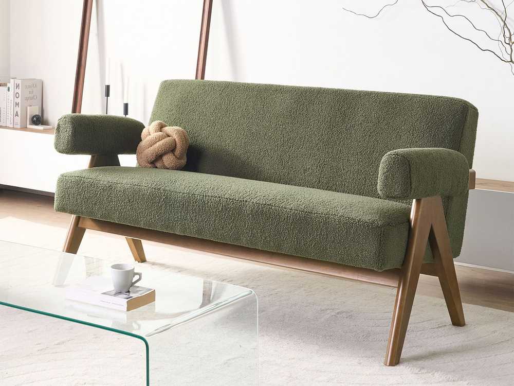 Beliani 2 vietų sofa TAMRE Boucle žalia / tamsiai ruda