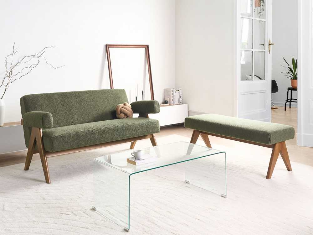 Beliani 2 vietų sofa TAMRE Boucle žalia / tamsiai ruda