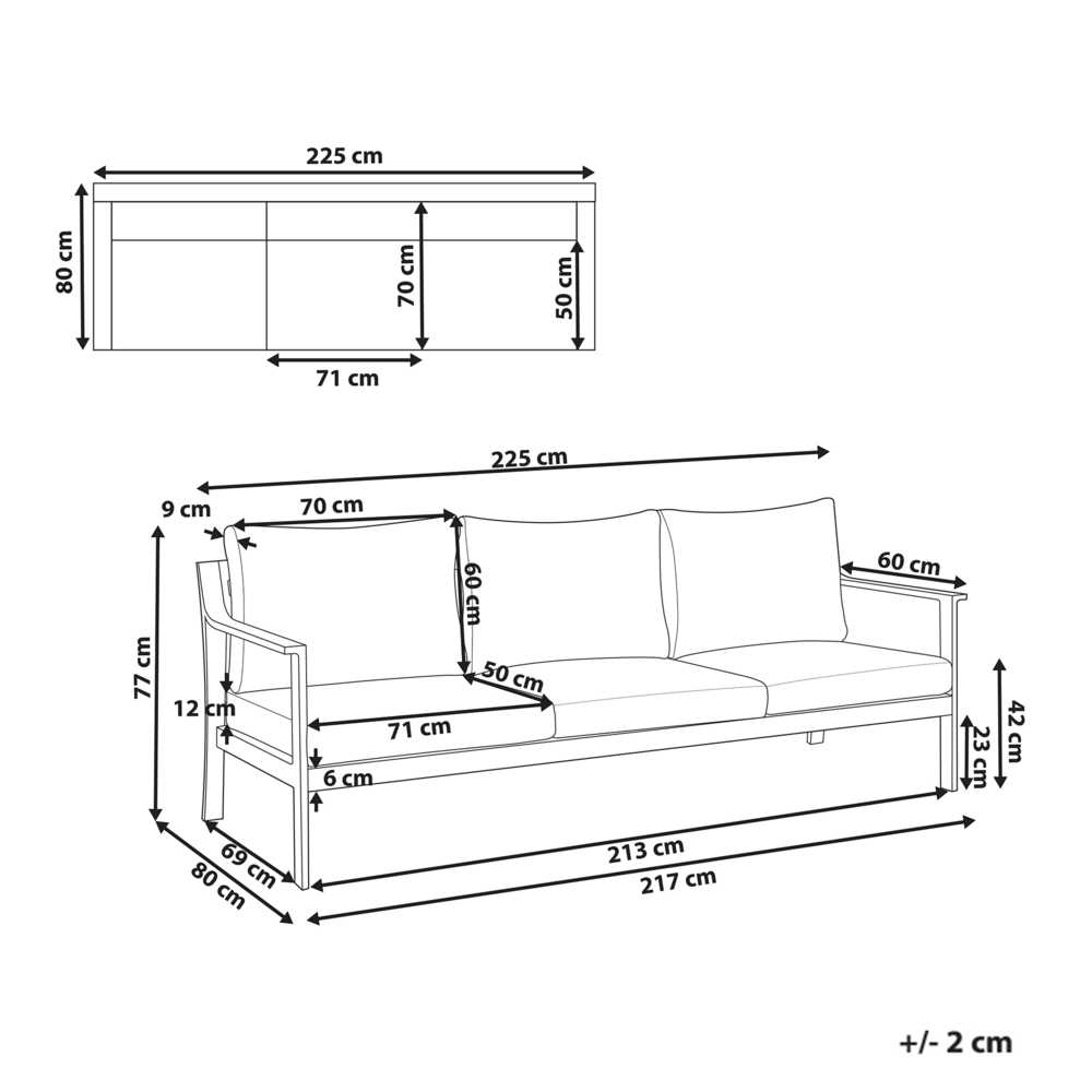 Lauko baldų komplektas Beliani 3 vietų sodo sofa KIATO metalinė tamsiai pilka