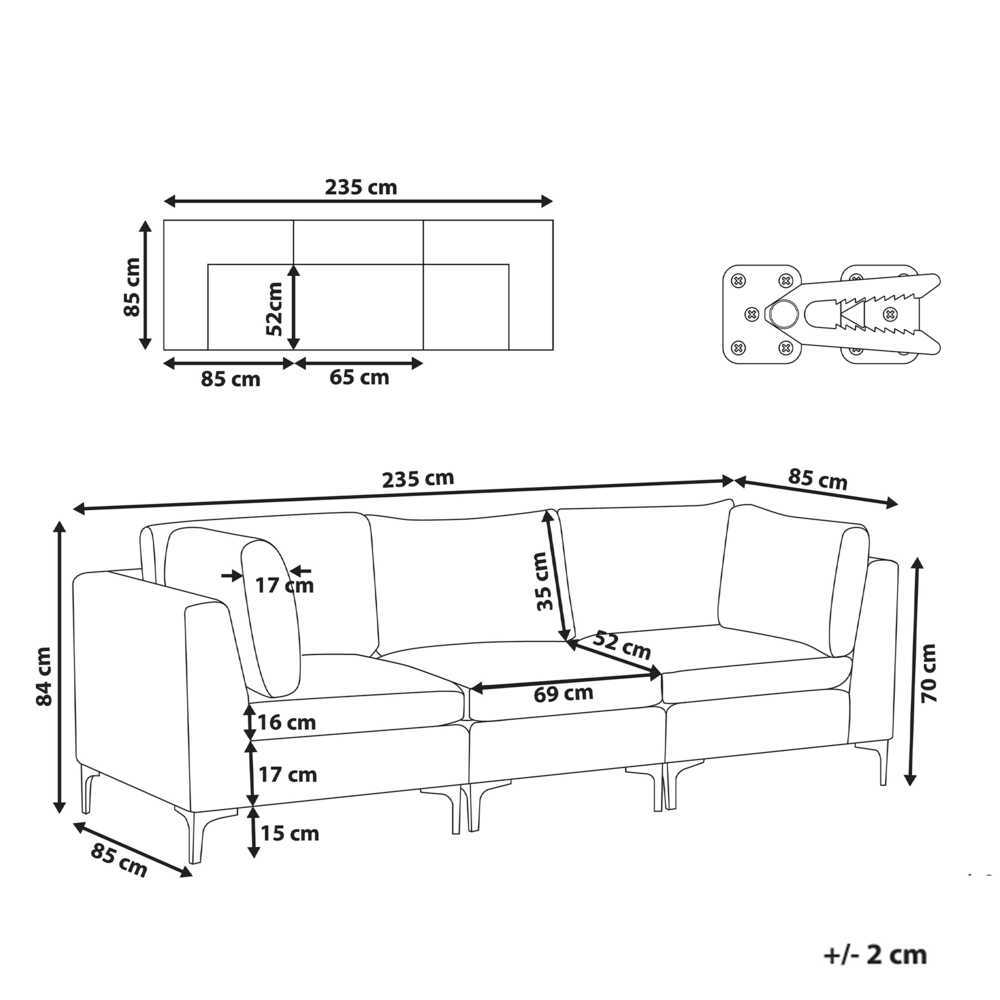 Beliani Trivietė modulinė sofa EVJA, žalias veliūras