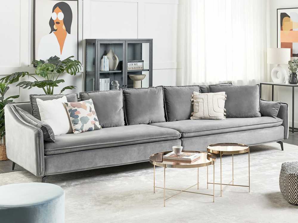 Beliani 4 vietų sofa AURE Velūras, šviesiai pilka