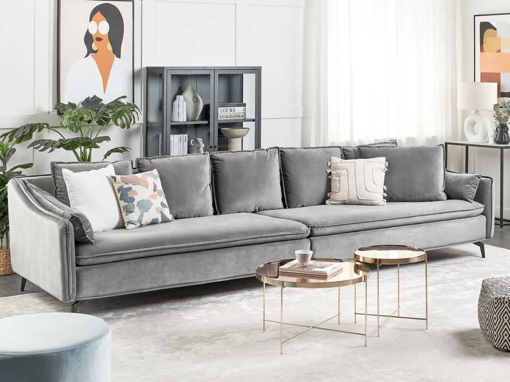 Beliani 4 vietų sofa AURE Velūras, šviesiai pilka