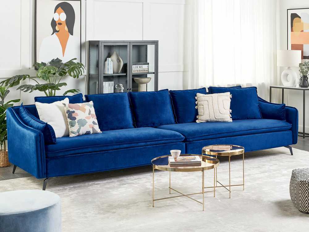 Beliani 4 vietų sofa AURE, aksominė, tamsiai mėlyna
