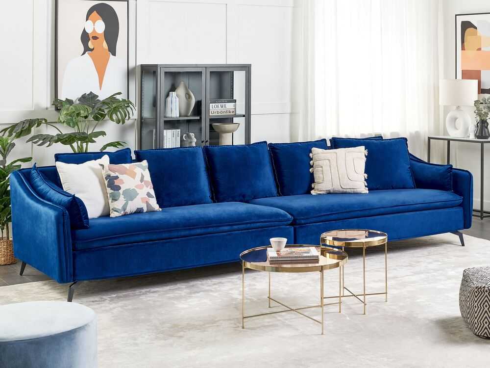 Beliani 4 vietų sofa AURE, aksominė, tamsiai mėlyna