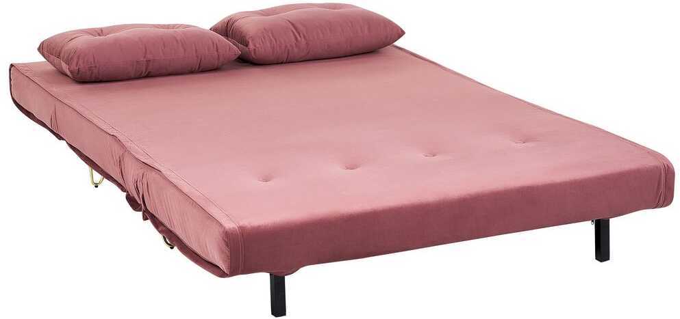Beliani Dvivietė išskleidžiama sofa VESTFOLD, veliūrinė, rožinė