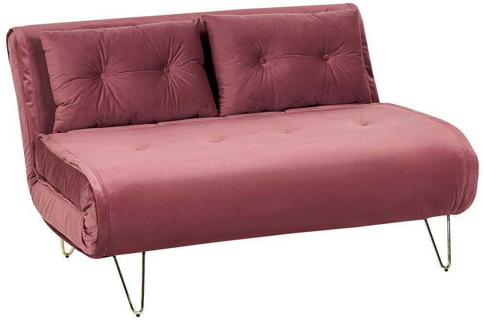 Beliani Dvivietė išskleidžiama sofa VESTFOLD, veliūrinė, rožinė