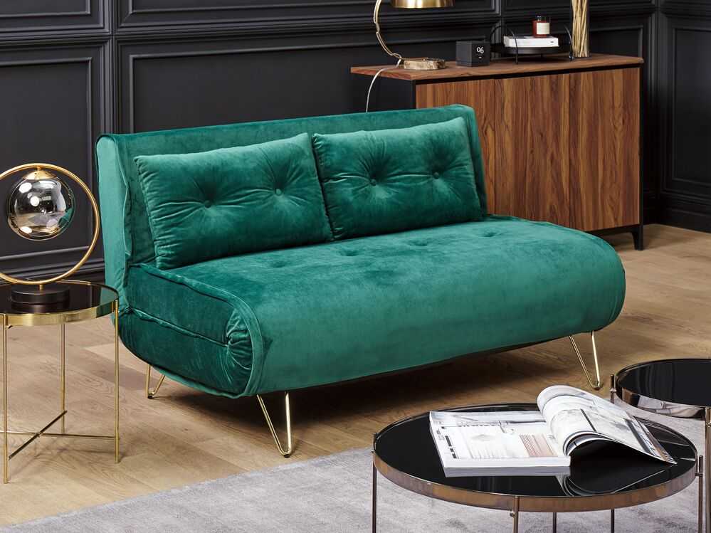 Beliani Dvivietė išskleidžiama sofa VESTFOLD, veliūras, tamsiai žalia