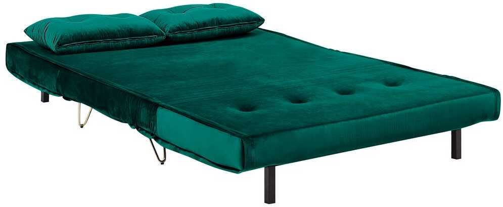 Beliani Dvivietė išskleidžiama sofa VESTFOLD, veliūras, tamsiai žalia