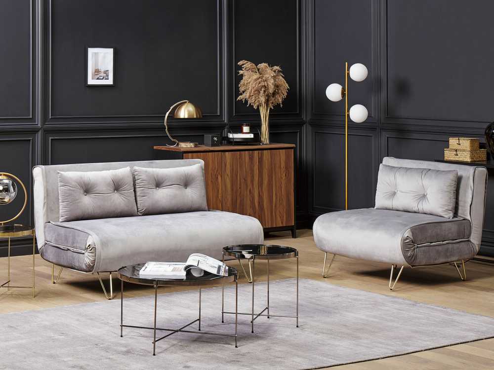 Beliani Dvivietė išskleidžiama sofa VESTFOLD, pilkas veliūras