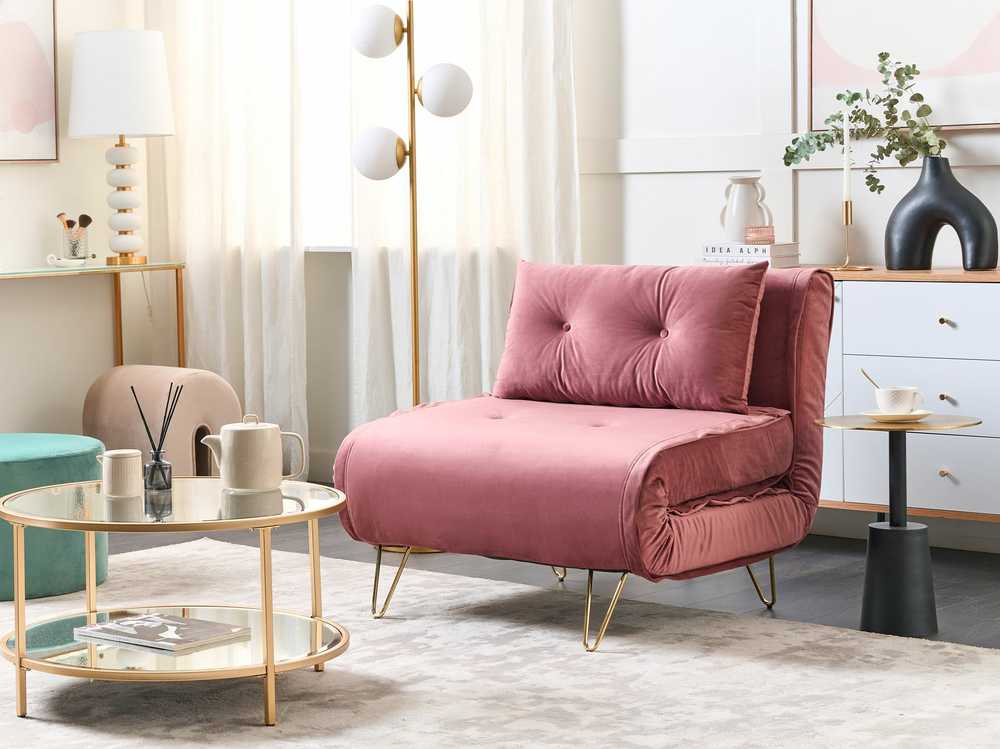 Beliani Vienvietė išskleidžiama sofa VESTFOLD, rožinė, veliūrinė
