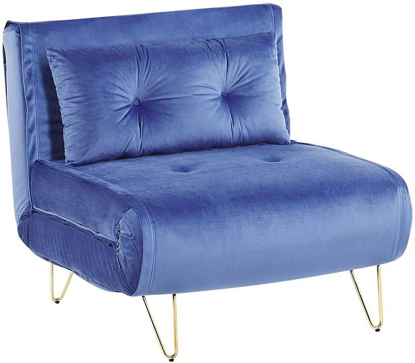 Beliani Viengulė išskleidžiama sofa VESTFOLD, veliūras, tamsiai mėlyna