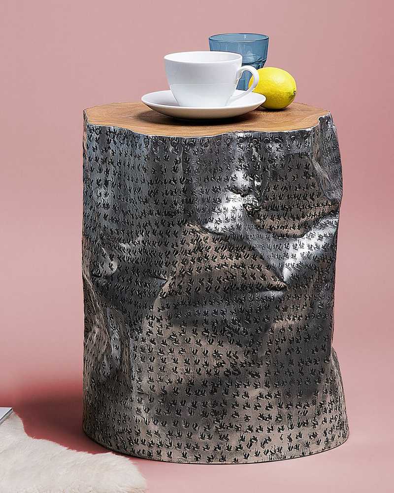 Beliani Pagalbinis staliukas GORDON, tikmedis, sidabrinis