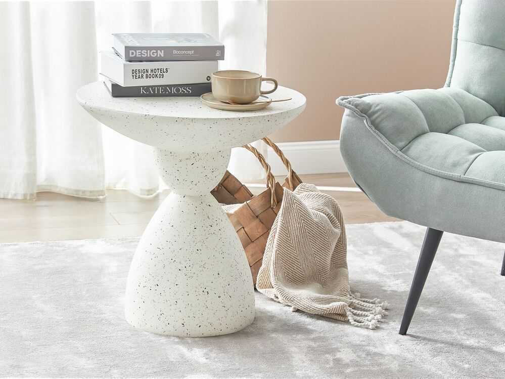Beliani Šoninis staliukas CAFFI 50 cm 50 cm teraco efektas, kreminė balta
