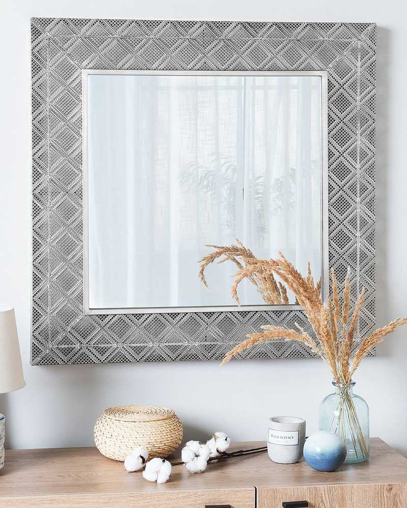Beliani Sieninis veidrodis EVETTES 80 cm x 80 cm, metalinis, sidabrinis