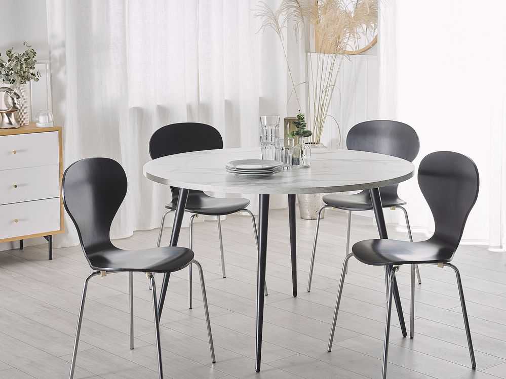 Beliani Valgomojo stalas ODEON baltas marmuras 120 cm