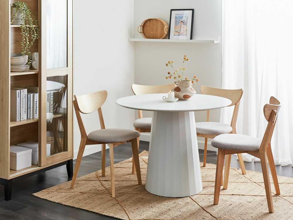 Beliani Valgomojo stalas PLATO baltas 100 cm metalinis