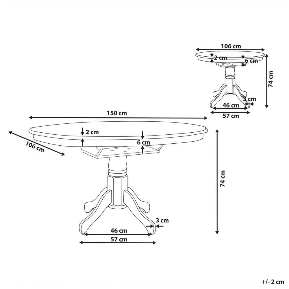 Beliani Išskleidžiamas valgomojo stalas AKRON juodas 106/150 cm