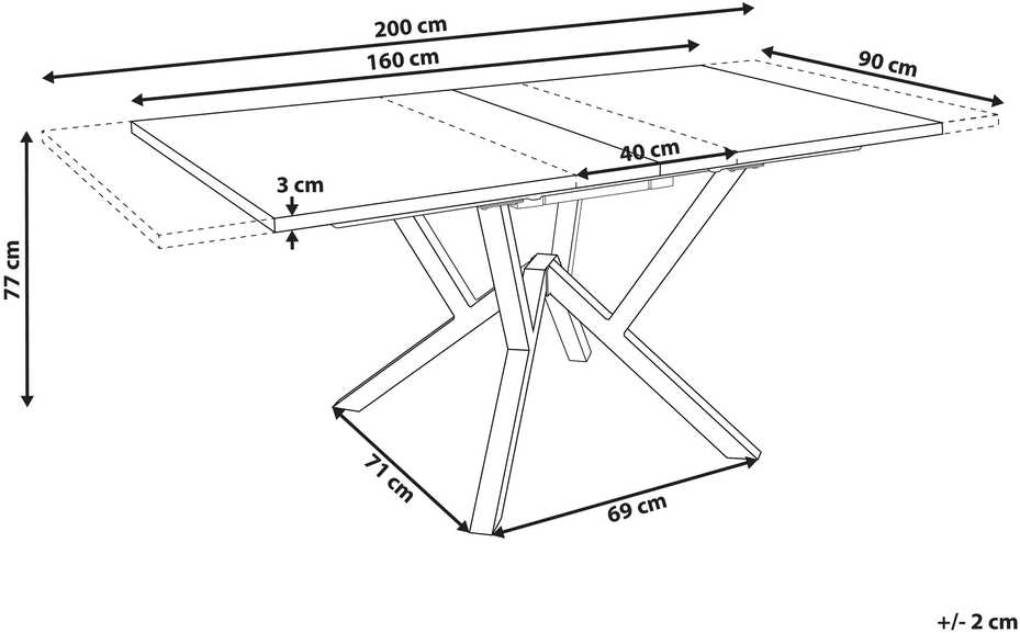 Beliani Išskleidžiamas valgomojo stalas ANSELL šviesiai rudas 160/200 cm 90 cm
