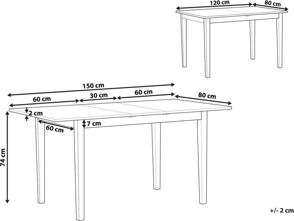 Beliani Išskleidžiamas valgomojo stalas HOUSTON šviesiai rudas/baltas 120/150 cm 90 cm pušies mediena