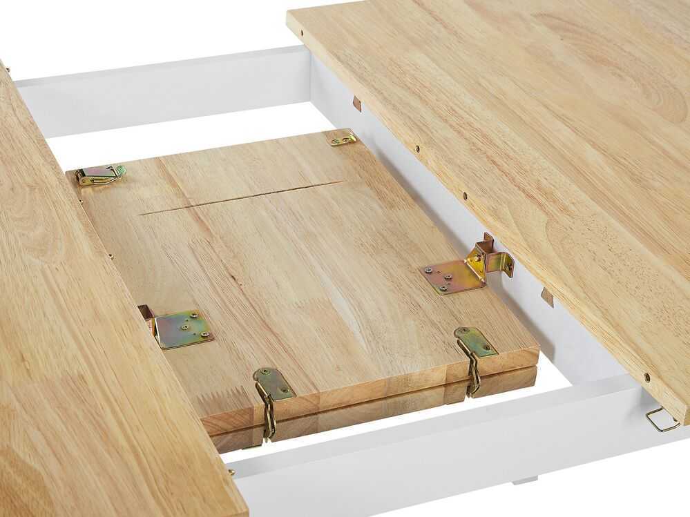 Beliani Išskleidžiamas valgomojo stalas HOUSTON šviesiai rudas/baltas 120/150 cm 90 cm pušies mediena