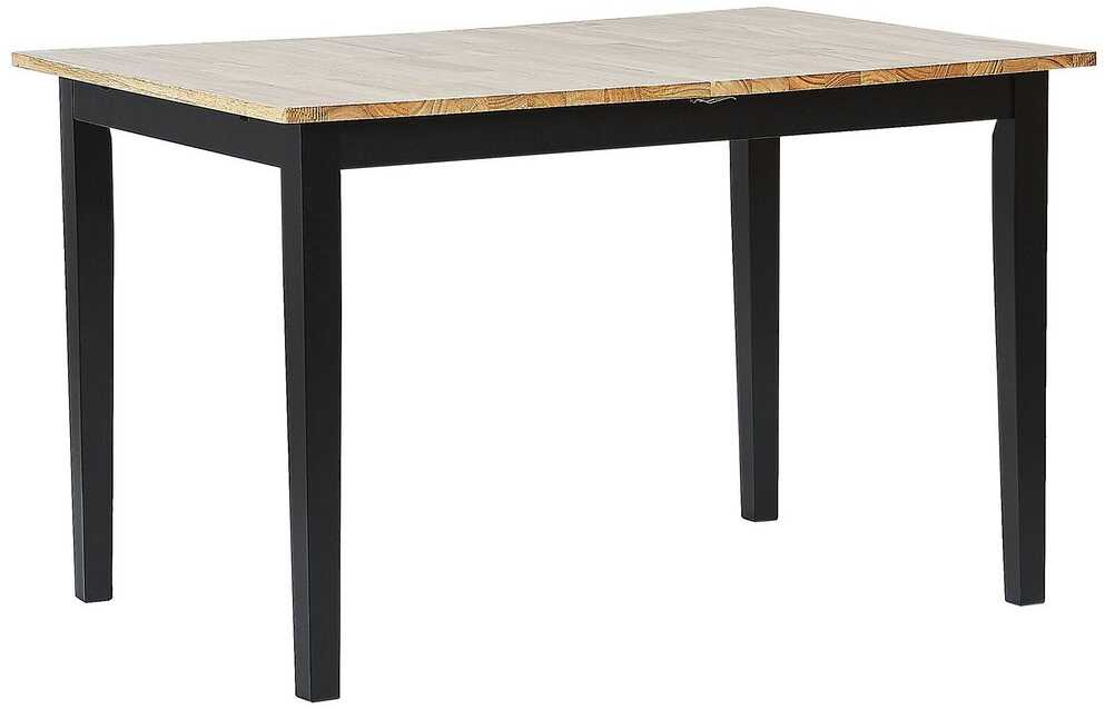 Beliani Išskleidžiamas valgomojo stalas HOUSTON šviesiai rudas/juodas 120/150 cm 90 cm pušies mediena