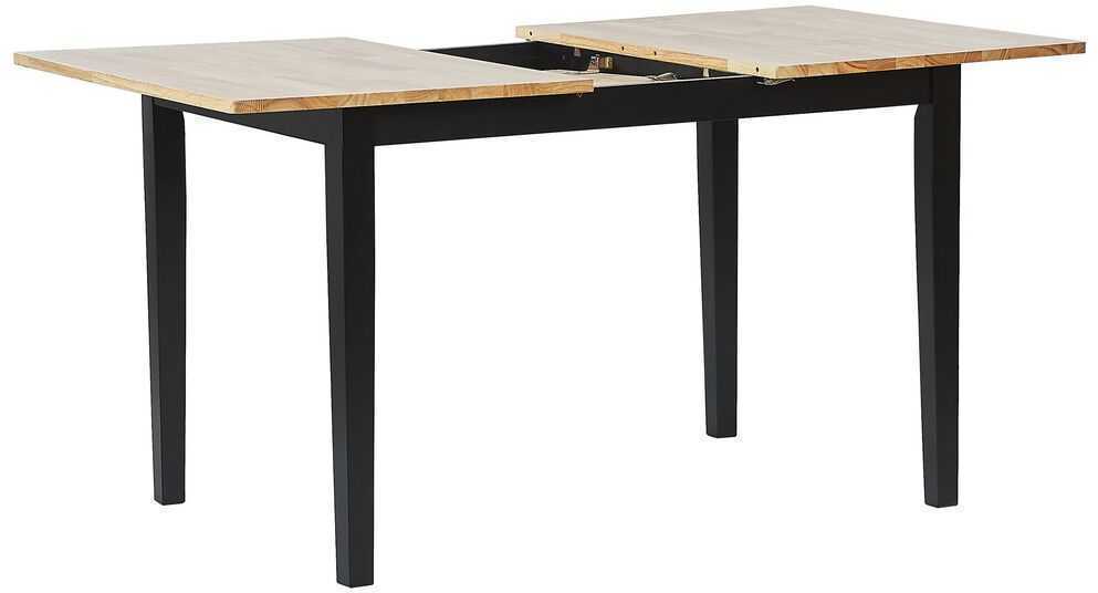 Beliani Išskleidžiamas valgomojo stalas HOUSTON šviesiai rudas/juodas 120/150 cm 90 cm pušies mediena