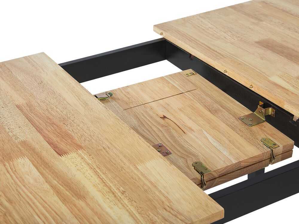 Beliani Išskleidžiamas valgomojo stalas HOUSTON šviesiai rudas/juodas 120/150 cm 90 cm pušies mediena