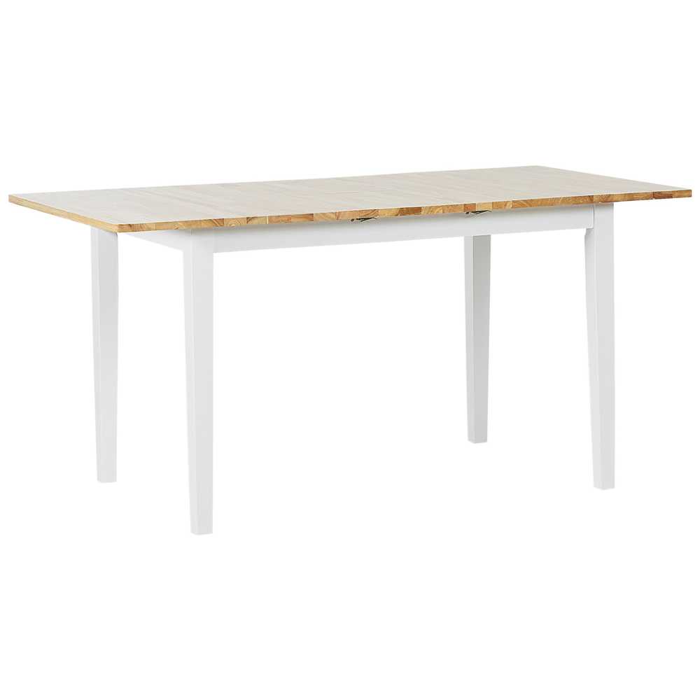 Beliani Išskleidžiamas valgomojo stalas HOUSTON šviesiai rudas/baltas 120/150 cm 90 cm pušies mediena