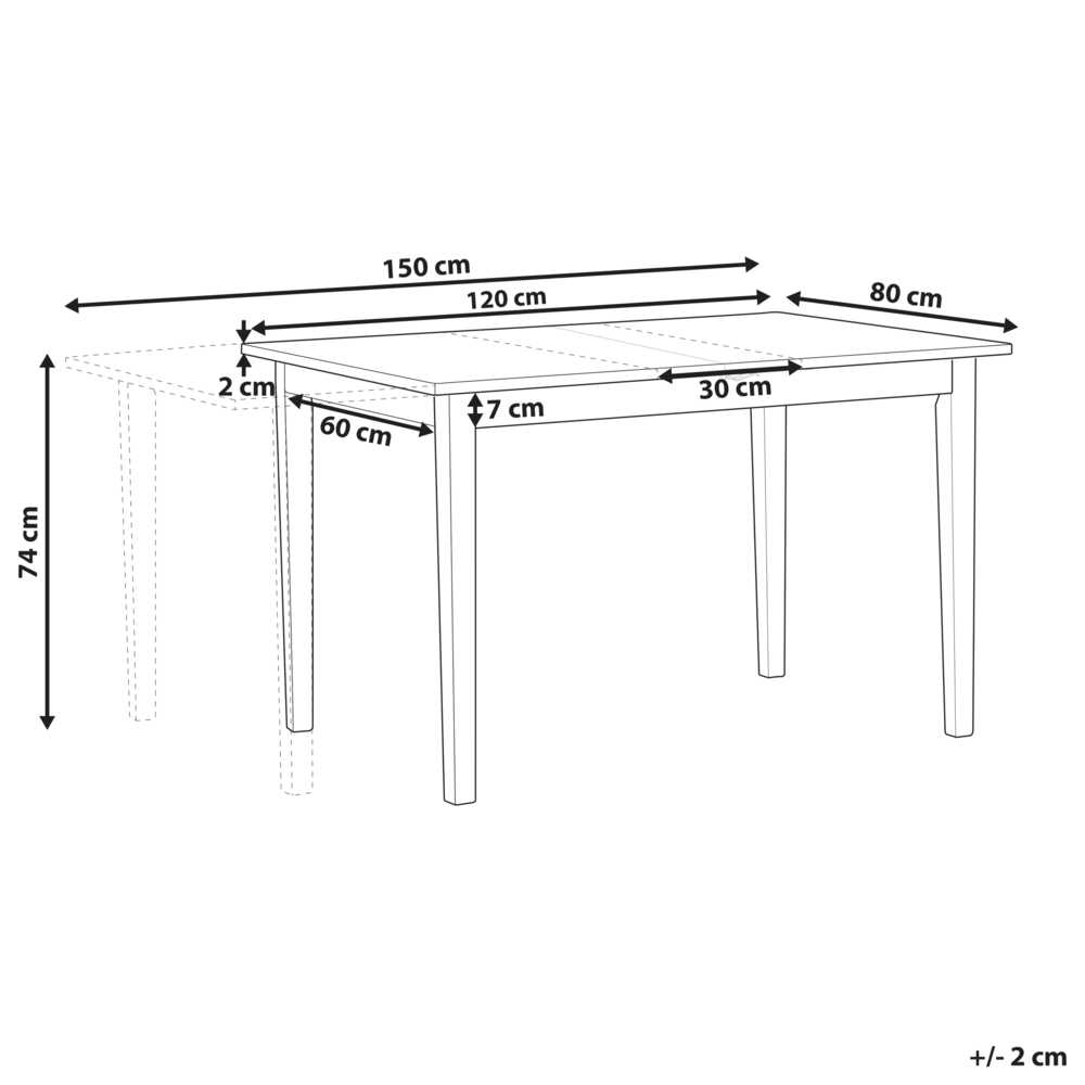 Beliani Išskleidžiamas valgomojo stalas HOUSTON šviesiai rudas/juodas 120/150 cm 90 cm pušies mediena