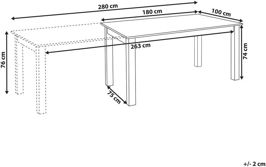 Beliani Išskleidžiamas valgomojo stalas MADURA šviesaus uosio spalvos 180/280 cm 100 cm