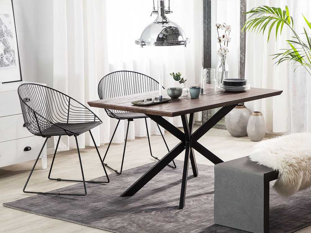 Beliani Valgomojo stalas SPECTRA tamsiai rudas 140 cm 90 cm