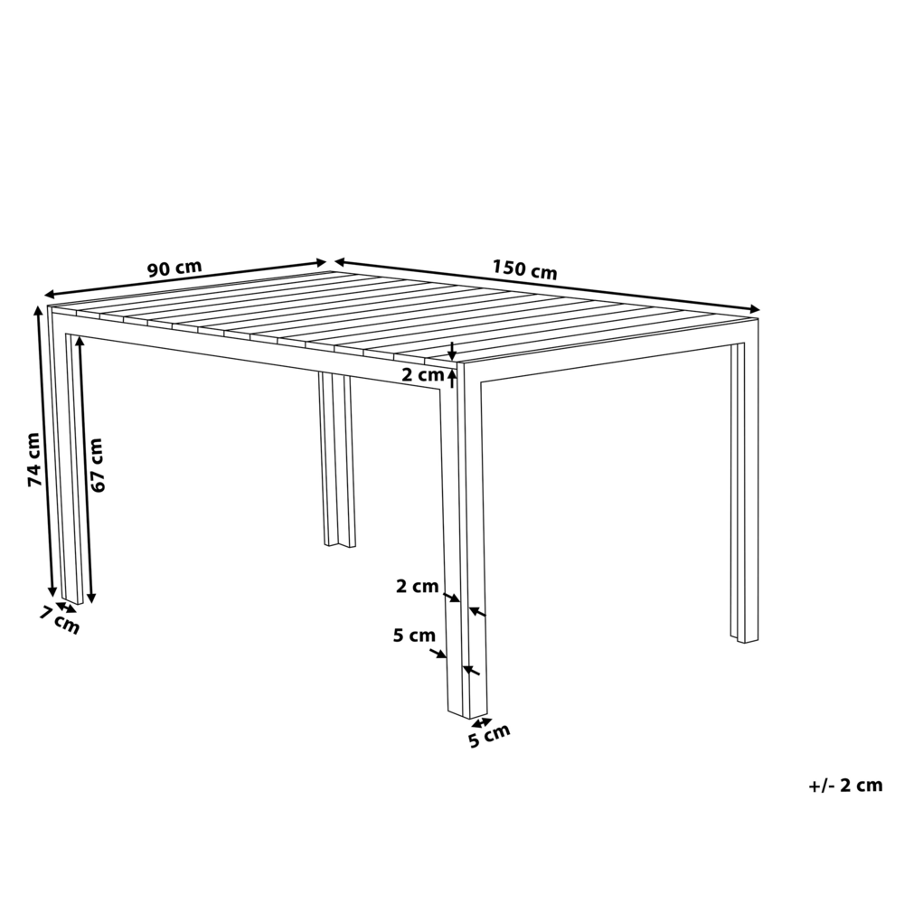 Beliani Sodo stalas COMO 150 cm 90 cm pilkas