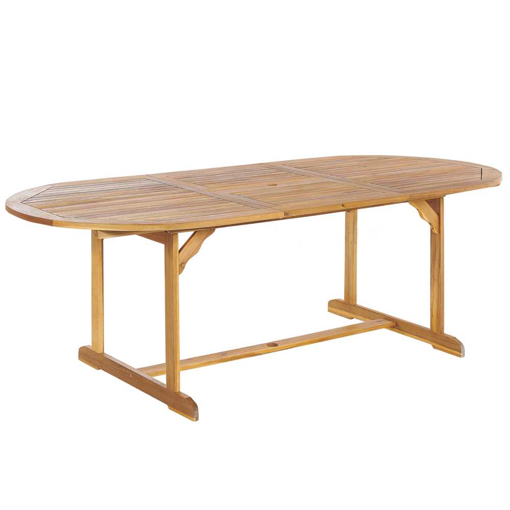 Beliani Išskleidžiamas sodo stalas MAUI 160/220 cm 100 cm Akacijos mediena Šviesiai rudas