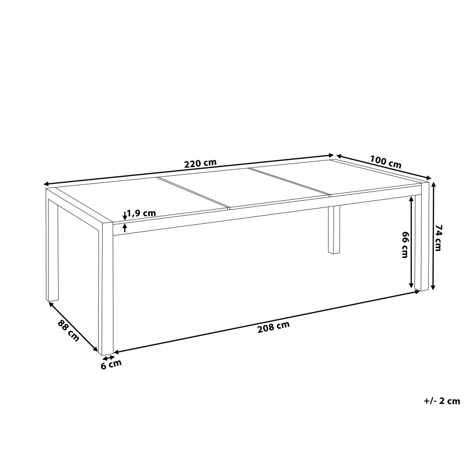 Beliani Sodo stalas GROSSETO 220 cm 100 cm Degintas granitas grafito spalvos