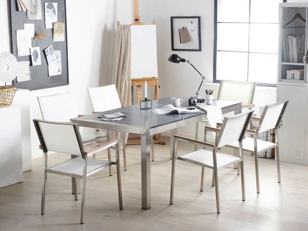 Beliani Sodo stalas GROSSETO 180 cm 90 cm degintas granitas grafito spalvos