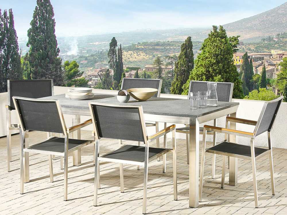 Beliani Sodo stalas GROSSETO 180 cm 90 cm degintas granitas grafito spalvos