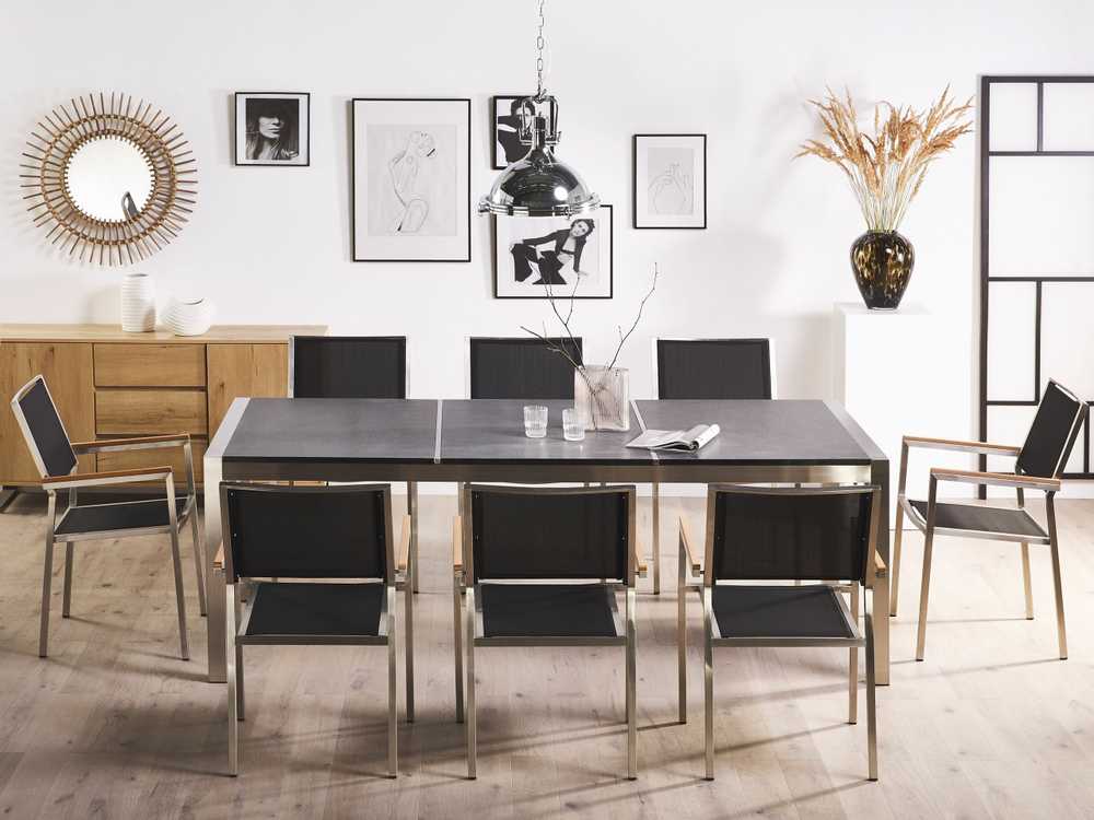 Beliani Sodo stalas GROSSETO 220 cm 100 cm Degintas granitas grafito spalvos