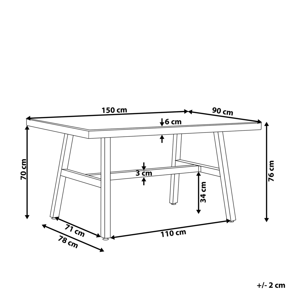 Beliani Sodo stalas CANETTO 150 cm 90 cm Stiklinis Juodas