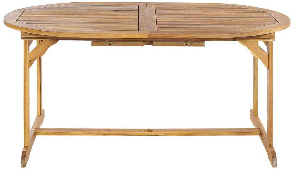 Beliani Išskleidžiamas sodo stalas MAUI 160/220 cm 100 cm Akacijos mediena Šviesiai rudas