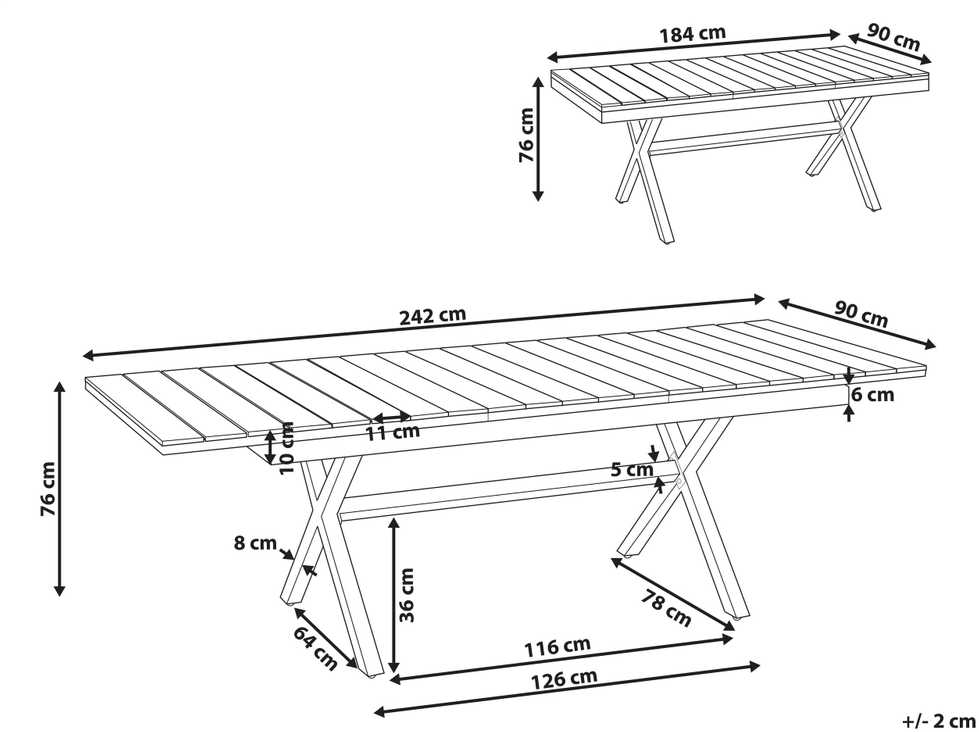 Beliani Išskleidžiamas sodo stalas FANES 184/242 × 90 cm, metalinis, baltas
